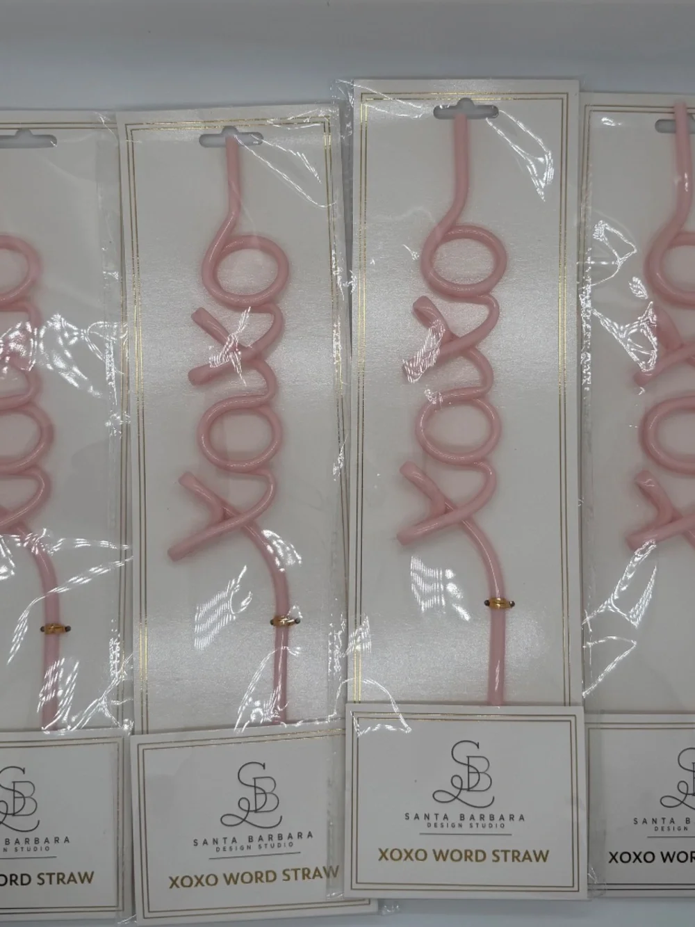 Lot of 4 Santa Barbara Design Studio XOXO Pink Reusable Word Straws BRAND NEW